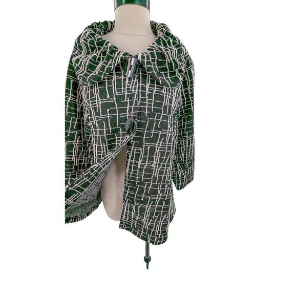 Yushi Women Black Two Button Front Textured Plaid Jacket Size Large - Picture 7 of 14